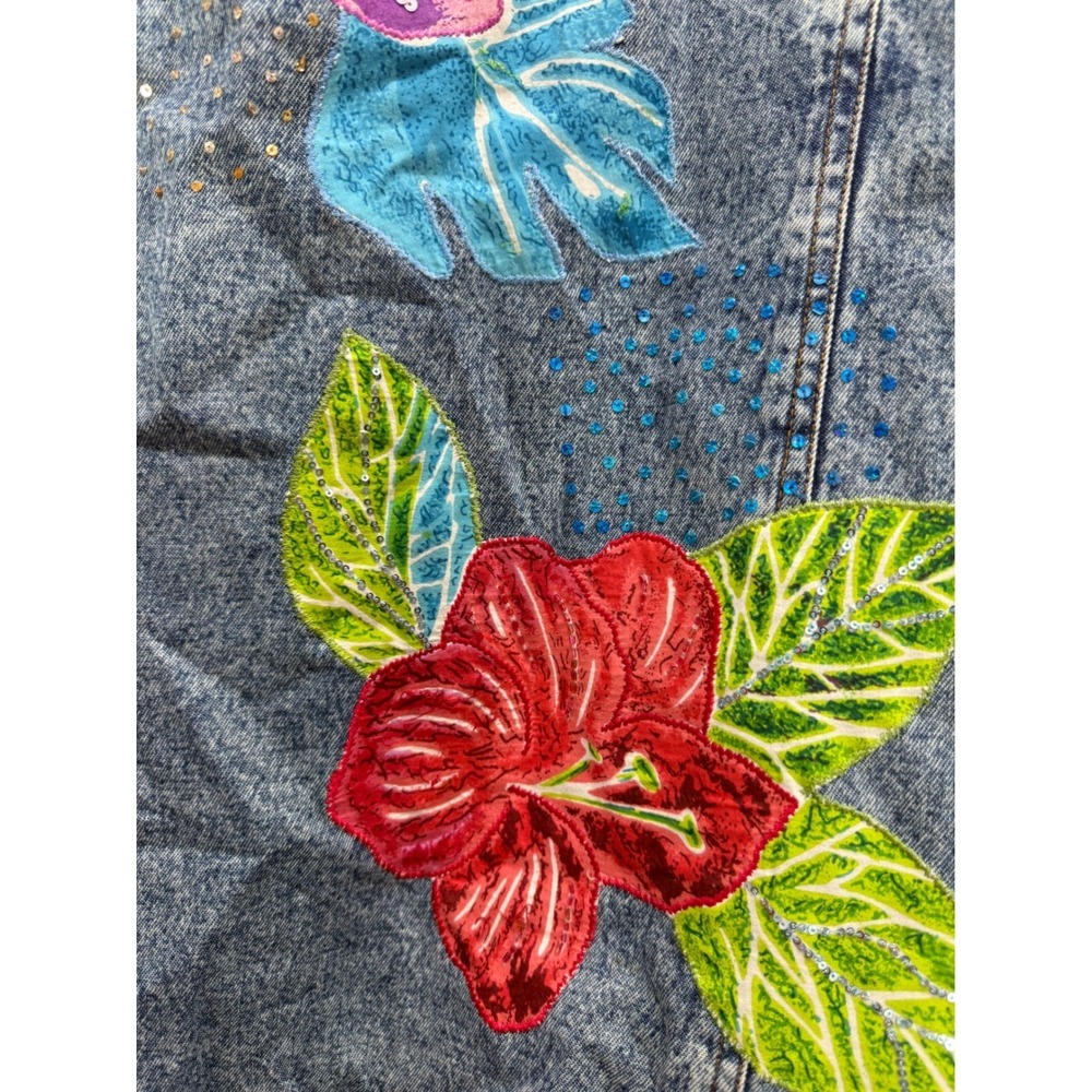 Mirasol Woman Acid Wash Denim Jacket Floral Embroidered Sequin LDMJ0006 Blue 2X - Picture 16 of 16